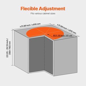 Organizzatore per Armadietto da Cucina a Forma di Reni da 28 Pollici, Cromato, Girevole a 360 Gradi, a 2 Livelli, Regolabile in Altezza, per Angoli Ciechi - Product Image 6