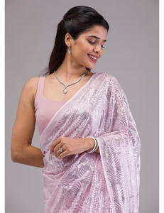 Sari traditionnel KV pour femme en georgette de rayonne à sequins, avec chemisier non cousu réversible à séchage rapide pour occasions festives - Product Image 2