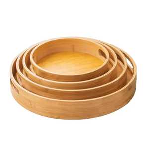Ensemble de plateaux décoratifs ronds en bois élégants avec poignées, motif paysager écologique, design moderne, plateaux gigognes, vente en gros. - Product Image 2