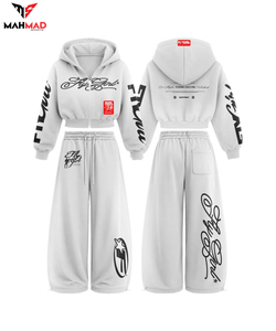 Ensemble jogging deux pièces personnalisé pour femme : sweats à capuche zippés et pantalons de survêtement amples imprimés, style loungewear délavé à l'acide - Product Image 2
