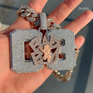 Colgante Personalizado de Plata de Ley 925 con Letra Hip Hop de Lujo, Moissanita VVS, Nombre Personalizado, Inicial, Chapado en Rodio, Certificado - Product Image 1