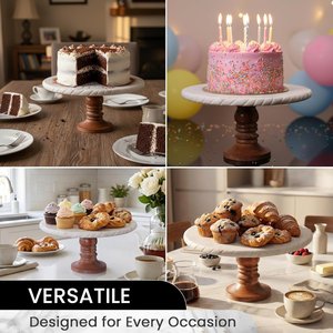 Support à gâteau multifonctionnel avec plateau en marbre et base en bois amovible, design sculpté à la main en forme de cercle pour la présentation des aliments - Product Image 4