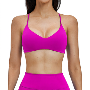 Sujetador Deportivo Azul para Mujer, Escote en V Profundo, Tirantes, Transpirable, Soporte Medio, Color Sólido, para Fitness - Product Image 4