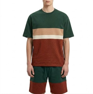 Men's Color Block Crew Neck T-<b>Shirt</b> And Shorts Set Knitted Casual Summer Outfit Green Red Beige <b>Patchwork</b> Style - Product Image 1