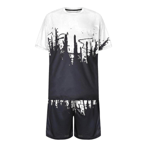 Conjunto deportivo unisex de verano, 100% algodón ecológico, conjunto de 2 piezas, camiseta de manga corta para hombre, pantalones cortos para correr, gimnasio y fitness. - Product Image 3