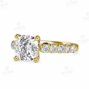 Bague de fiançailles en or massif 14 carats avec diamant taille coussin 2 carats VVS/VS EF serti à griffes, certifiée IGI, alliance classique pour femme - Product Image 2