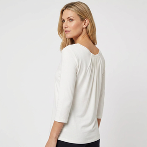 T-shirt moulant à manches trois-quarts en dentelle blanche pour femme, col rond, tricoté, décontracté, collection printemps-été - Product Image 6