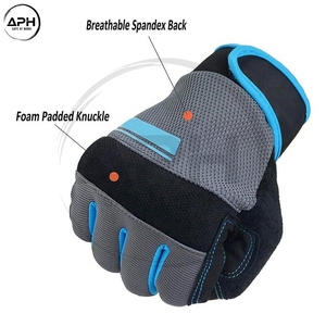Guantes de Trabajo Mecánicos con Detalles Azules, Compatibles con Pantalla Táctil, Palma de Cuero Sintético, Dorso Flexible de Spandex, Guantes Utilitarios - Product Image 3