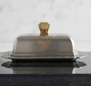 Beurrier rectangulaire en argent avec couvercle incrusté d'or, design hermétique, vaisselle de cuisine, utilisation pour les fêtes - Product Image 2