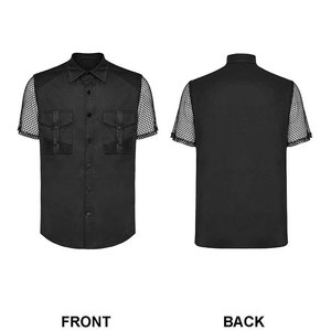 Top Selling Men's Gothic Dark Black Short Sleeve <b>Shirt</b> with Mesh Spliced Accents and Cargo Pockets - Product Image 5
