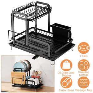 Scolapiatti a 2 livelli 42,3x37,0x33,3 cm, staccabile, con vassoio raccogligocce, set organizer per cucina - Product Image 5