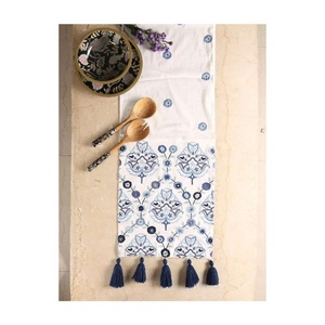2024 Grey Multi Tasselled Home American Retro Style Jacquard Lush Velvet Embroidered <b>Dining</b> Room <b>Table</b> <b>Runner</b> Tabletop Decor - Product Image 5