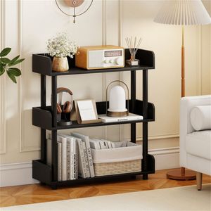 Libreria Industriale a 3 Ripiani con Protezioni Anti-Caduta, Capacità 33 Libbre per Ripiano, Organizzatore per Stoccaggio, Libreria in Legno Nero - Product Image 5