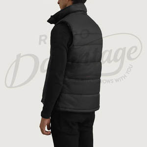 Gilet mat noir matelassé HD personnalisé pour homme – Veste sans manches rembourrée chaude d'hiver à col montant - Product Image 2