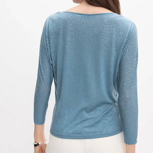 Blue <b>Long</b> <b>Sleeve</b> Knitted <b>Top</b> With <b>Glitter</b> Dot Print O-Neck Loose Fit Casual Women's Sweater - Product Image 3