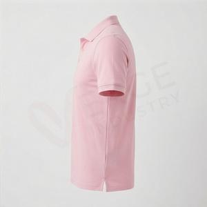 Polo en piqué de coton rose à manches courtes pour homme, décontracté, respirant, coupe classique, design tricoté uni - Product Image 3