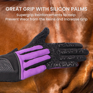 Gants d'équitation de couleur violette en cuir doux et polaire pour enfants, équipement d'entraînement pour jeunes cavaliers - Product Image 5