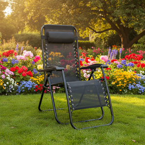 Silla de Jardín Plegable Portátil para Exteriores, Tumbona de Playa, Muebles Ajustables de Gravedad Cero con Almohada - Product Image 6