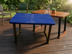 Anax Modern Teak Look <b>Plastic</b> Dining Room Furniture Dining <b>Table</b> Stackable Waterproof Foldable Outdoor <b>Patio</b> Easy Clean - Product Image 2