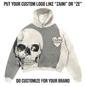 Sudadera con Capucha Extra Grande de Felpa de Mezcla de Algodón Premium de 400 GSM, con Logotipo Bordado DTF Personalizado en la Parte Delantera, Panel Gráfico en Blanco y Negro - Product Image 1