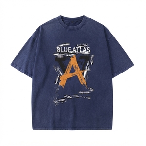 เสื้อยืดแขนสั้นสีน้ำเงินทรงโอเวอร์ไซส์สำหรับผู้ชาย ผ้าคอตตอนเจอร์ซีย์ พิมพ์ลายกราฟิก คอกลม สไตล์สตรีทแวร์ - Product Image 3