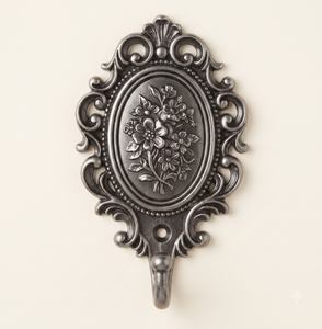 Antique Metal Wall <b>Hook</b> <b>With</b> Floral Design Rust Resistant Single <b>Hook</b> For Clothing Storage Stylish Home Accent - Product Image 1