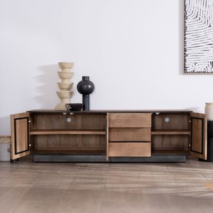 Mueble para TV Vandana Silver Field de 180 cm en madera de mango, estilo Santo, con líneas limpias, puertas y cajones - Product Image 2