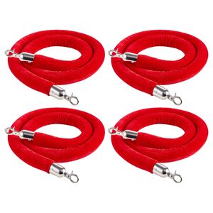 4 Corde in Velluto Rosso da 1,5 m per Pali Divisori con Ganci Argentati, Barriere per Gestione Folla per Ristoranti e Servizi Alberghieri - Product Image 1
