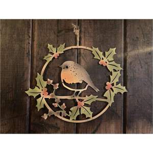 Metal Jasmine Floral Wreath Wall Hanging Decor Painted Leaf Berry Vine Garland Velvet <b>Ribbon</b> Front Door Wall Art - Product Image 4