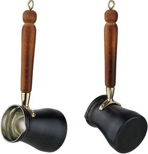 หม้อกาแฟทองแดงดำแบบดั้งเดิมทำมือ พร้อมด้ามจับไม้ สำหรับชงกาแฟ - Product Image 1