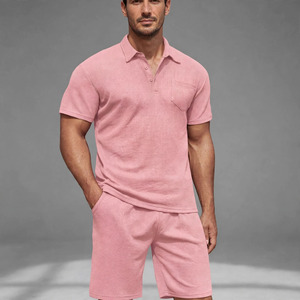 2026 Wholesale Summer Men's Casual Shorts <b>Set</b> Plain Color Solid 100% Cotton Jersey Quick Dry Knitted Customized Logo <b>Twin</b> <b>Set</b> - Product Image 1