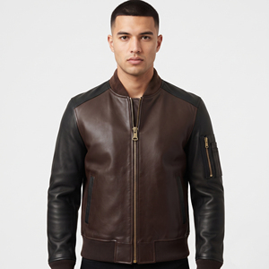 Chaqueta Bomber de Cuero PU para Hombre con Cremallera, Venta al por Mayor, Chaqueta Bomber de Cuero para Hombre con Bolsillos con Cremallera - Product Image 1