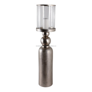 Wholesale Cast Aluminum Cylinder Hurricane <b>Lamp</b> • Luxury Champagne Pewter Centerpiece - Product Image 2
