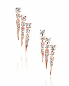 Boucles d'oreilles pendantes à trois rangs de diamants de laboratoire, plaquées rhodium, style ethnique, en or rose 10K 14K 18K, argent 925 935, pour femme, mariage - Product Image 2