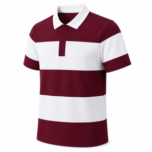 Chemise à col rayé pour homme avec logo personnalisé, écologique, 100% coton, style preppy streetwear, manches courtes, design color block - Product Image 5
