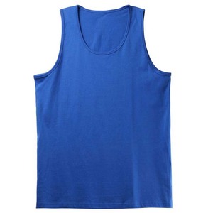 Camiseta sin mangas de punto con cuello redondo azul sólido para hombre, ropa informal, ropa deportiva de verano, camisetas sin mangas de algodón/poliéster para hombre - Product Image 6