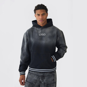 Custom Logo Men's Oversized Pullover Hoodie Acid Washed Striped Bottom Rib Sun Washed Terry Fabric Winter Hooded Collar Hoodies - Product Image 1