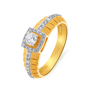 Elevated Treasure <b>Men</b> Solitaire <b>Ring</b> Luxury 18K Yellow Gold Round Brilliant Cut Diamond Halo Engagement <b>Ring</b> - Product Image 1