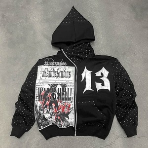 DISCOVER-IMPEX Sudadera con Capucha de Punto Unisex Negra 100% Algodón, Lavado con Spray, con Pedrería, Ajuste Holgado, Forrada, Ecológica, para Invierno - Product Image 1