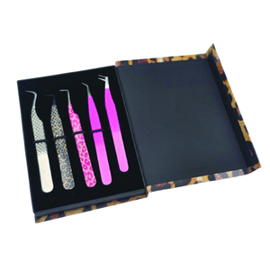 Kit de Pinzas Profesionales para Extensión de Pestañas con Punta de Fibra, 5 Piezas, con Recubrimiento de Papel, Aislamiento, Curvatura de 45 Grados, Empaque Personalizado - Product Image 3