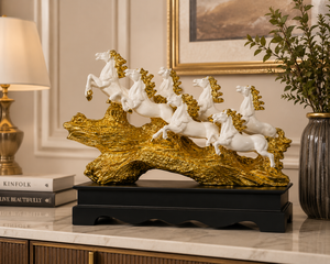 Luxury Handicraft Handmade 7 Running Horses Golden Polyresin Feng Shui Horse Figurine Decorative Home Dcor <b>Statue</b> - Product Image 6