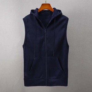 Chaleco de algodón sin mangas con capucha y cremallera para hombre, color liso, estilo casual, transpirable, ajuste regular, tejido de algodón - Product Image 4