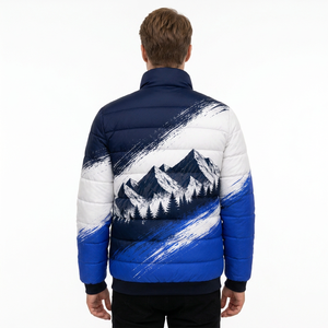 Chaqueta Acolchada para Hombre Storm Fit, con Capucha, Cierre de Cremallera, Resistente al Viento, Informal de Invierno, Azul y Blanco, Corte Regular - Product Image 3