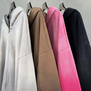 Sweat à capuche personnalisé vintage délavé à l'acide à double fermeture éclair pour homme, sweat à capuche uni en coton épais, molleton français épais, délavé au soleil - Product Image 5