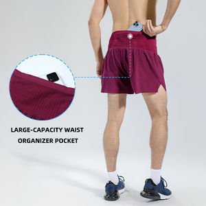 Shorts de sport 2-en-1 personnalisés anti-exposition pour hommes, taille mi-haute, élastiques, respirants, 100 % coton, écologiques, style urbain, pour la course à pied - Product Image 5