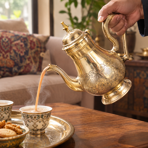 Cafetière arabe vintage en laiton artisanal, théière en métal gravée style moyen-oriental, fournisseur d'articles de cuisine pour la maison - Product Image 3