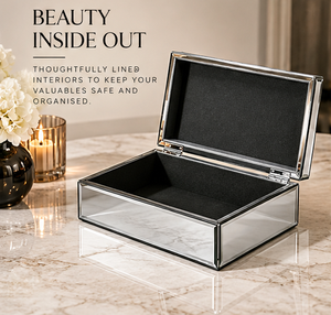Black <b>Mirrored</b> Glass <b>Jewelry</b> Storage <b>Box</b> Set of 3 with Silver Edges Glossy Finish Soft Lining Decorative Keepsake Organizer - Product Image 5