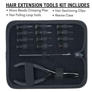 OEM <b>Hair</b> Extension Pliers Kit with Micro Bead <b>Hair</b> Extension Tool kit Sectioning Clips Loop tool Compact Case salon use tools - Product Image 2