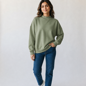 Suéter Oversize de Cuello Alto para Mujer, Ligero, de Algodón y Felpa, con Puños Acanalados, Venta al por Mayor de Fábrica OEM - Product Image 1
