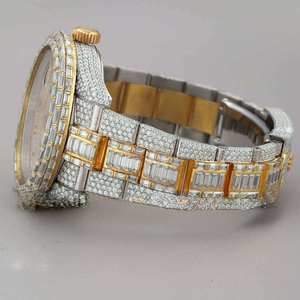 Montre de luxe entièrement sertie de moissanite 40 mm, verre saphir, lunette bicolore baguette, GMT, style diamant hip-hop, acier inoxydable - Product Image 3